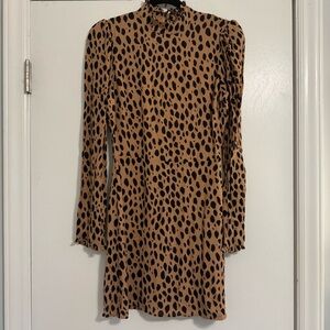 Reformation Brown and Black Puff Sleeve Sheath Dress